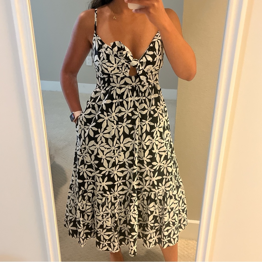 J. Crew Black and White Strap Midi Dress